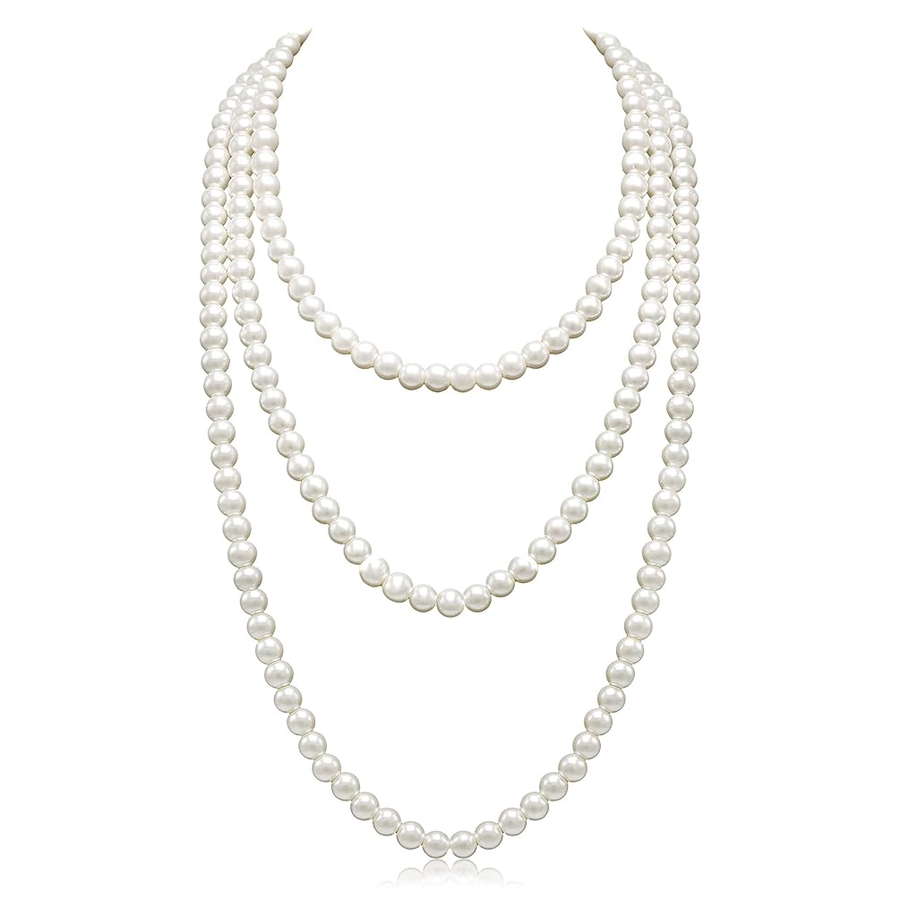 SANNIDHI Pearl Necklace for Women Girls 3 Layer 59inch Long Choker Cream White Faux Pearls Strand Necklace Fashion Elegant Jewelry SANNIDHI Pearl Necklace for Women Girls 3 Layer 59inch Long Choker Cream White Faux Pearls Strand Necklace Fashion Elegant Jewelry